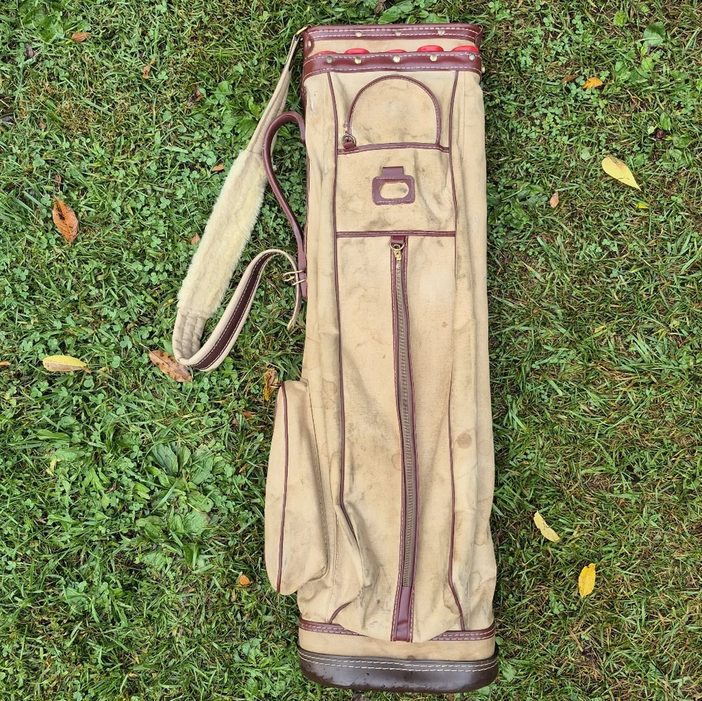Vintage 1950's Atlantic Canvas/Leather 13-Way Sunday Carry Golf Bag with Strap - Picture 9 of 11